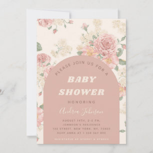 Vintage Chic Roses Floral & Boho Arch Baby Shower  Invitation