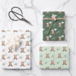 Vintage Chic Teddy Bear with Balloon Greenery Gold Wrapping Paper Sheet<br><div class="desc">This adorable design features a cute teddy bear   greenery pattern</div>