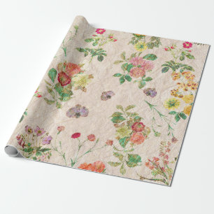 Vintage chic yellow pink cute floral pattern wrapping paper
