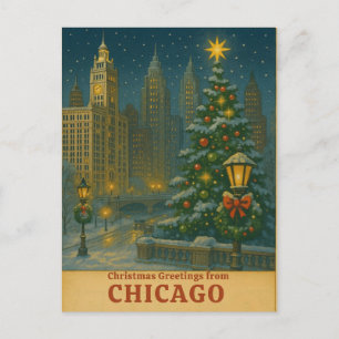 Vintage Chicago Christmas Postcard – Snowy City