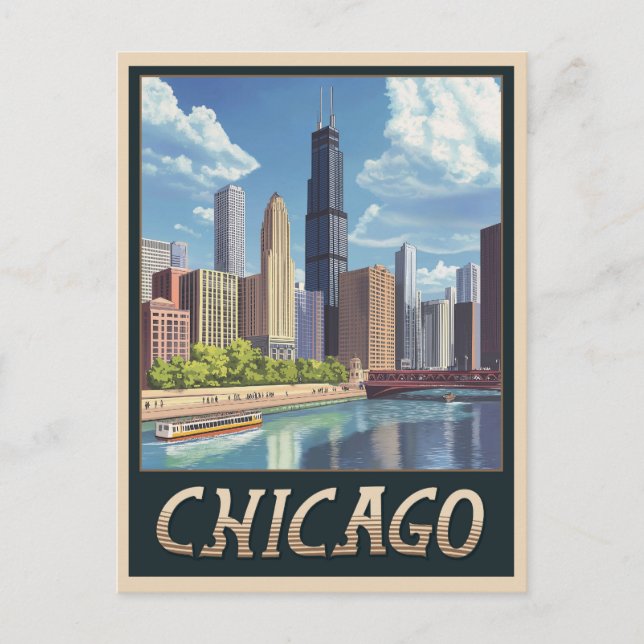 Vintage Chicago City Skyline Postcard (Front)