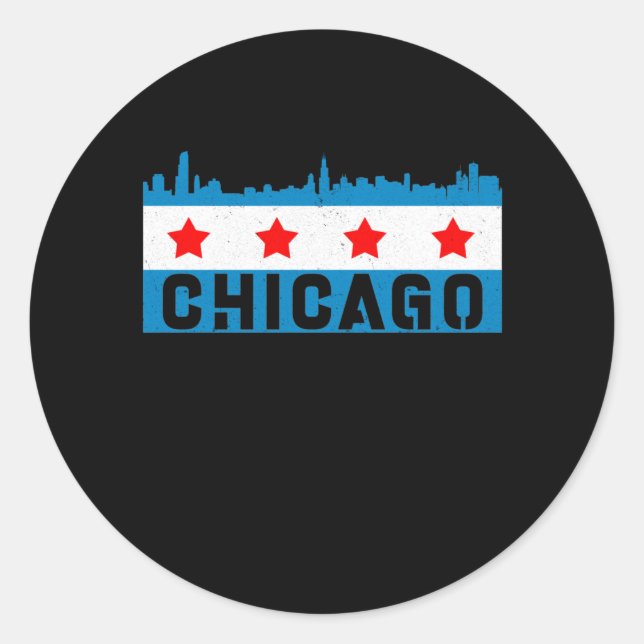 Vintage Chicago Flag Skyline Classic Round Sticker (Front)