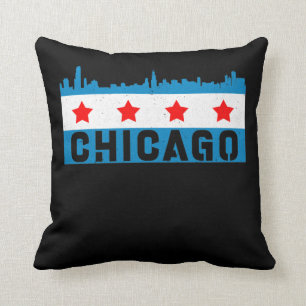Vintage Chicago Flag Skyline Cushion