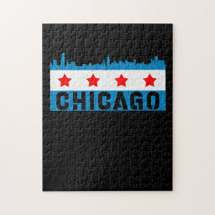Vintage Chicago Flag Skyline Jigsaw Puzzle