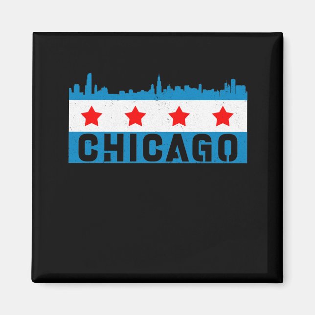 Vintage Chicago Flag Skyline Magnet (Front)