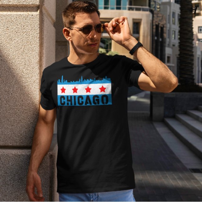 Vintage Chicago Flag Skyline T-Shirt (Creator Uploaded)