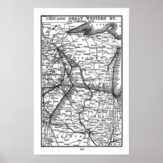 Vintage Chicago Great Western Railroad Map Poster (Front)
