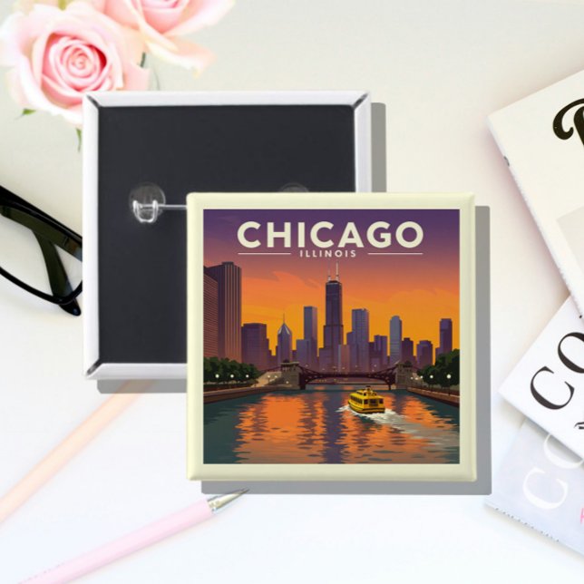 Vintage Chicago Illinois 15 Cm Square Badge (Creator Uploaded)