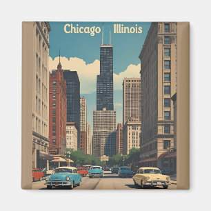 Vintage Chicago Illinois City Skyline Retro Travel Magnet