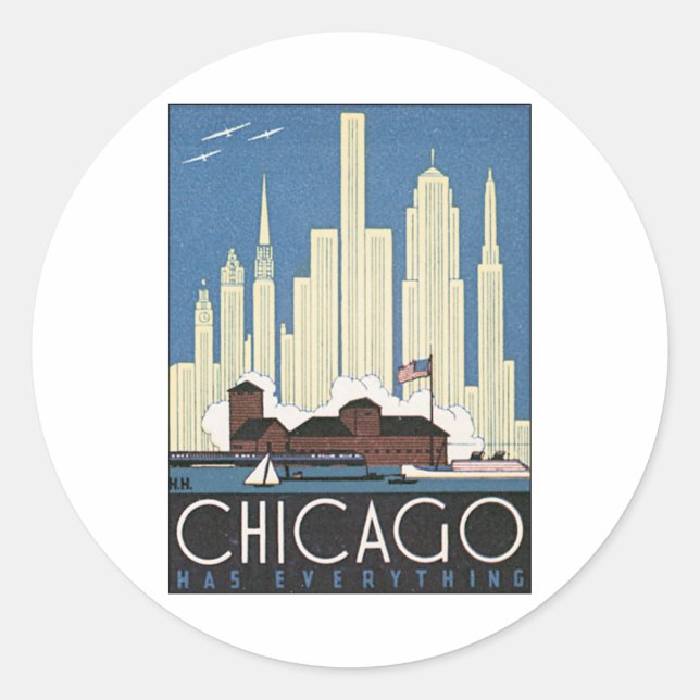 Vintage Chicago Illinois Classic Round Sticker (Front)