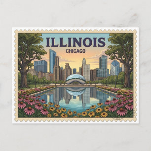 Vintage Chicago Illinois Millennium Park Skyline Postcard