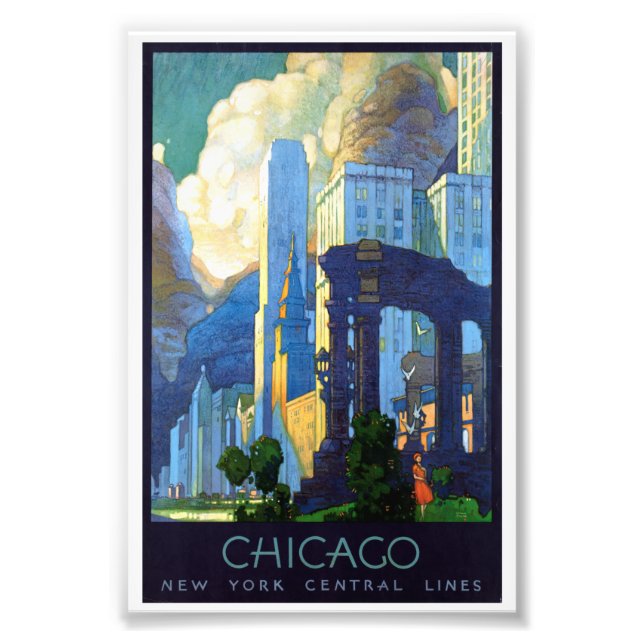 Vintage Chicago Illinois Train Travel Poster (Front)
