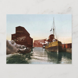 Vintage Chicago River Elevators 1900 Postcard