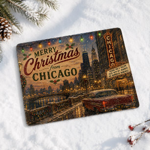 Vintage Chicago Route 66 Christmas City Lights Cutting Board