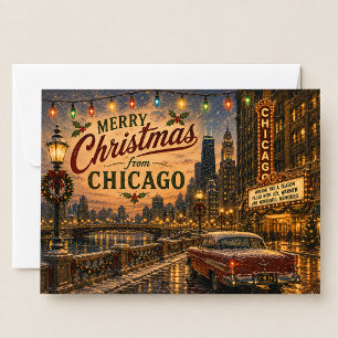 Vintage Chicago Route 66 Christmas City Lights Holiday Card