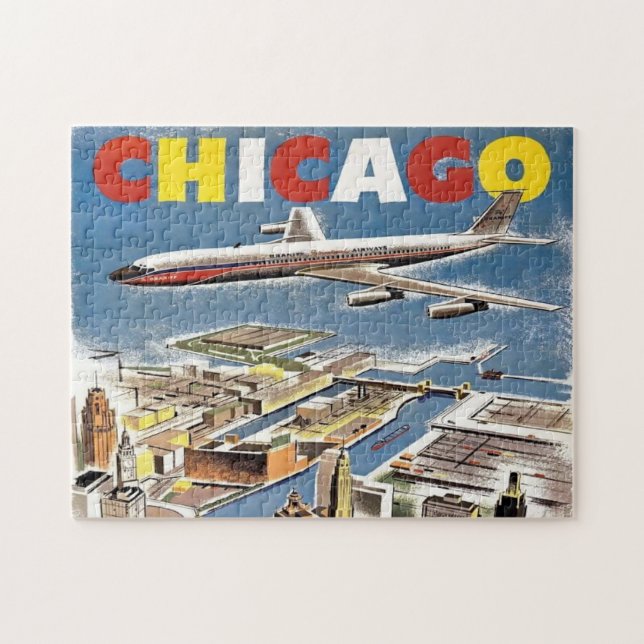 Vintage Chicago Skyline Airplane  Jigsaw Puzzle (Horizontal)