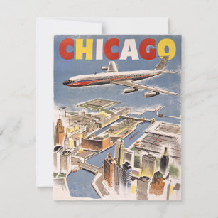 Vintage Chicago USA Air Travel Advertisement Card