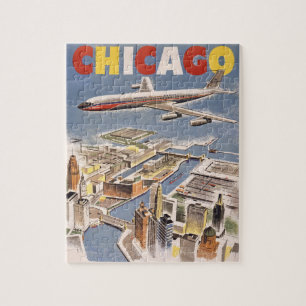 Vintage Chicago USA Air Travel Advertisement Jigsaw Puzzle