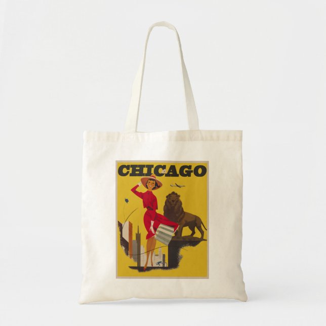 Vintage Chicago USA Air Travel Advertisement Tote Bag (Front)