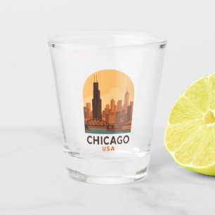 Vintage Chicago USA Travel Retro City Sky Shot Glass