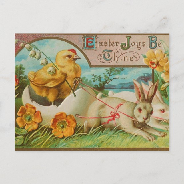 Vintage Chick and Bunny Easter Greeting Postcard (Front)