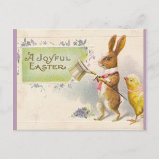 Vintage Chick and Easter Bunny With Top Hat Postcard