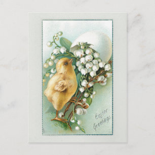 Vintage Chick, Easter Egg and Lily of the Valley Holiday Postcard