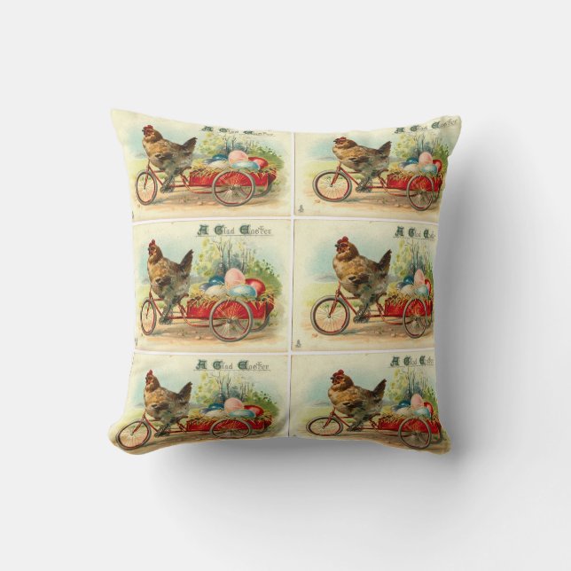 Vintage chick on bicycle cushion (Front)