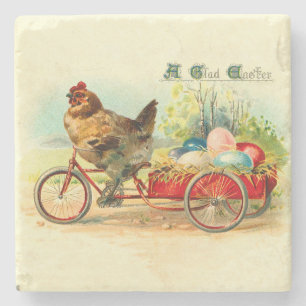 Vintage chick on bicycle Easter Stone Coaster