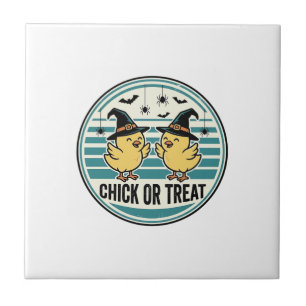 Vintage Chick Or Treat Halloween Chicks Design_1 Ceramic Tile