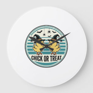 Vintage Chick Or Treat Halloween Chicks Design_1 Large Clock