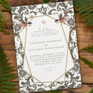 Vintage Chickadee Art Deco Playbill Wedding Invitation