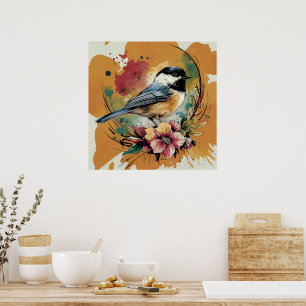 Vintage Chickadee Serenade Poster