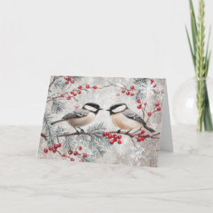 Vintage Chickadees with Snowflakes and Berries Card