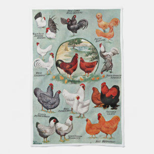 Vintage Chicken Breeds Tea Towel