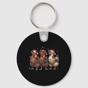 Vintage Chicken Christmas Lights Farm Animal Cute Key Ring