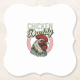 Vintage Chicken Daddy Rooster Shirt Design_1 Paper Coaster
