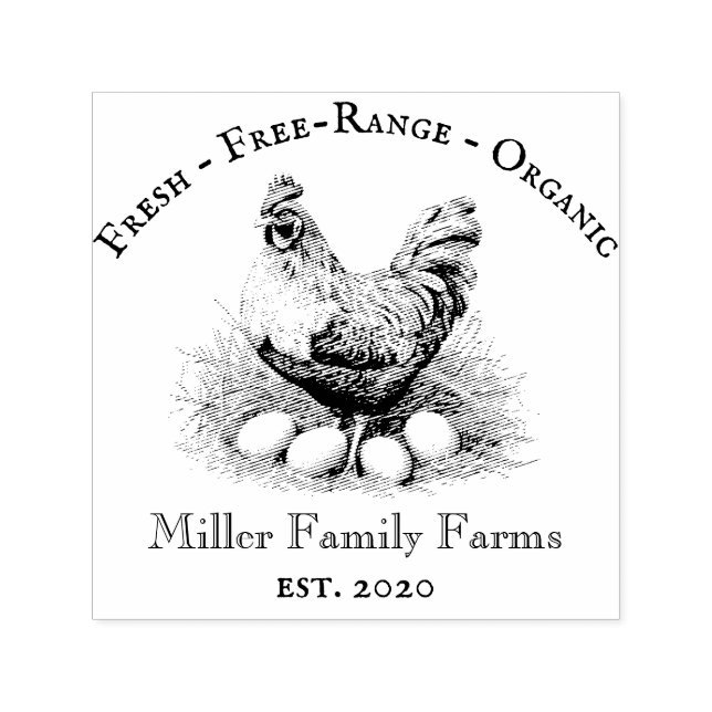Vintage Chicken Egg Carton Label Self-inking Stamp (Design)