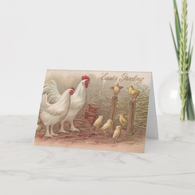 Vintage Chicken Family Easter Holiday Card (Front)