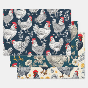 Vintage Chicken Illustration Wrapping Paper Sheet
