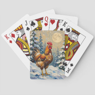 Vintage Chicken in Snowy Christmas Wonderland Playing Cards