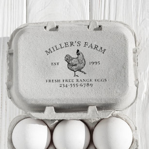 Vintage Chicken Logo Family Farm Est Year Egg Self-inking Stamp