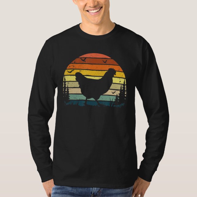 Vintage Chicken Retro Sunset Farmer Hen Tee (Front)