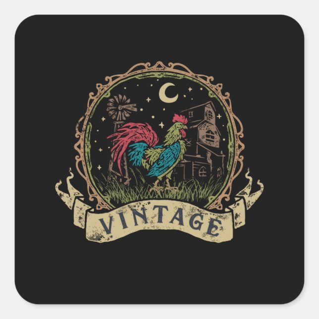 Vintage Chicken Square Sticker (Front)