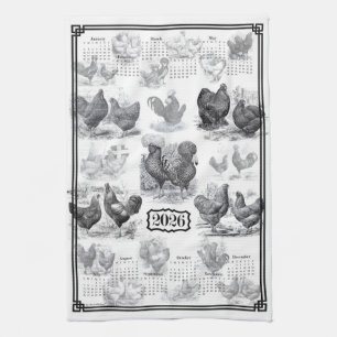 Vintage Chickens 2026 Calendar Tea Towel