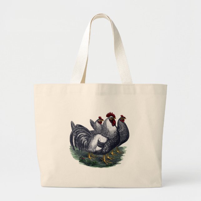 Vintage Chickens Large Tote Bag (Front)