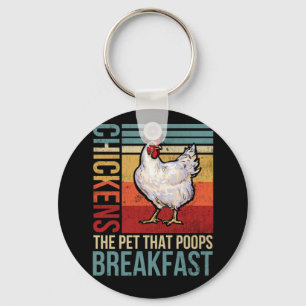 Vintage Chickens The Pet That Poops Breakfast Key Ring