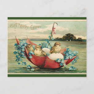 Vintage Chicks and Violets in an Umbrella Easter Postcard