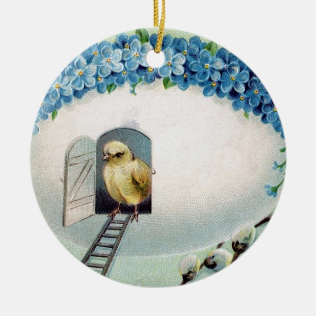 Vintage Chicks Easter Greeting Ceramic Ornament (Front)