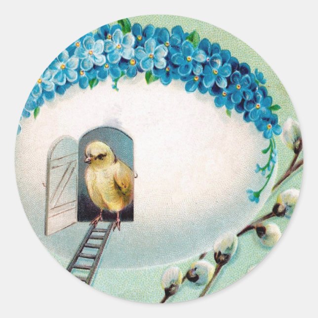 Vintage Chicks Easter Greeting Classic Round Sticker (Front)